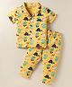 Smarty Boys Sinker Knit Half Sleeves Front Open Co-ords Night Suit With Dino Print - Mustard