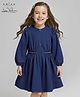 Arias Structure Knit Full Sleeves Textured Dress with Front Zipper & Lurex Elasticated Waistband - Navy Blue