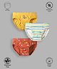 TRESNOVA Cotton Pack Of 3 Anti Microbial & Smart Waistband Technology Dinosaurs Printed & Striped Briefs - White Orange & Yellow