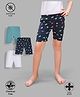 TRESNOVA Cotton Lycra Pack Of 3 Anti Microbial Finish & Smart Waistband Technology Butterfly Printed & Solid Soft Cycling Shorts - Navy Blue & White