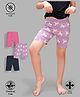 TRESNOVA Cotton Lycra Pack Of 3 Anti Microbial Finish & Smart Waistband Technology Unicorns Printed & Solid Soft Cycling Shorts - Navy Blue Purple & Pink