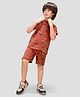 TRESNOVA Cotton Knit Anti Microbial & Smart Waistband Technology Half Sleeves Animals Printed Soft Coordinating Tee & Shorts Set - Orange