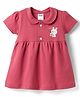 Simply Interlock Knit Peter Pan Collar Half Sleeves Frock With Bunny Print - Red