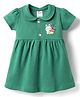 Simply Interlock Knit Half Sleeves Peter Pan Collar Frock With Bunny Print - Sea Green