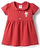 Simply Interlock Knit Half Sleeves Peter Pan Collar Frock With Bunny Print - Red