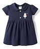 Simply Interlock Knit Peter Pan Collar Half Sleeves Frock With Bunny Print - Navy Blue
