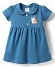 Simply Interlock Knit Peter Pan Collar Half Sleeves Frock with Bunny Print - Blue(Print May Vary)