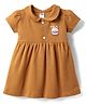 Simply Interlock Knit Peter Pan Collar Half Sleeves Frock With Bunny Print - Brown
