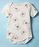 Kookie Kids Interlock Knit Half Sleeves Onesie With Teddy Bear Print - Beige