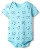 Kookie Kids Interlock Knit Half Sleeves Onesie With Teddy Bear Print - Light Blue