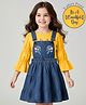 Ollington St. Cotton Full Sleeves Inner Top & Stretchable Denim Pinafore - Yellow & Indigo