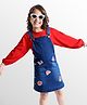 Ollington St. Cotton Full Sleeves Inner Top & Stretchable Denim Pinafore With Patch Detailing - Red & Blue