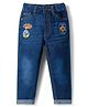 Babyhug Full Length Denim Jeans With Stretch & Text Embroidery - Blue