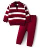 Babyhug Knitted Full Sleeves Striped Sweater Set - Maroon & White