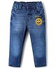 Babyhug Full Length Denim Jeans With Stretch & Smiley Badge - Blue