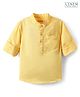 Babyhug Linen Woven Full Sleeve Mandarin Collar Solid Kurta Shirt - Lemon Yellow
