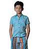 DE CHEVALERiE en Rouge Cotton Blend Half Sleeves Placement Striped Shirt - Blue