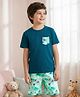 Pine Kids Single Jersey Knit Half Sleeves Night Suit With Tropical Theme Print - Teal Blue