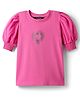Pine Kids Cotton Knit Half Sleeves Top with Heart Design - Fuchsia