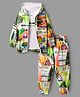 OLLINGTON ST. Knit Full Sleeves Abstract Printed Hoodie & Jogger Set With Inner Tee - White