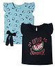 Nino Togs Cotton Pack Of 2 Cap Sleeves Hello Sweet Summer Text & Penguins Printed Tees - Light Blue & Black