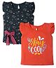 Nino Togs Cotton Pack Of 2 Cap Sleeves Stay Cool Text & Rabbits Printed Tees - Black & Coral