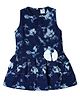 Nino Togs Cotton Denim Sleeveless Floral Printed Bow Applique Detailed Dress - Navy Blue