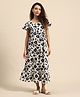 Blush 9 Cotton Viscose Linen Woven Half Sleeves Floral Printed Maternity Dress With Concealed Zipper Nursing Access - Black & White