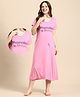 Blush 9 Viscose Spandex Knit Half Sleeves Promoted to Mommy Text Printed Maternity Nighty With Nursing Access - Pink