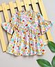 Bella Moda Cotton Three Fourth Bell Sleeves Lady Bugs Printed Dress - Multi Colour