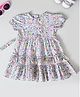 Bella Moda Cotton Half Puffed Sleeves Floral Printed Layered Dress With Headband - Blue