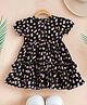 Bella Moda Cotton Half Puffed Sleeves Polka Dots Printed Bow Applique Detailed Layered Dress - Black