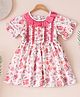 Bella Moda Cotton Half Flutter Sleeves Floral Printed Lace Detailed Dress - Pink