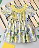 Bella Moda Cotton Half Volume Sleeves Floral Printed Lace Detailed Dress - Yellow