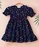 Bella Moda Cotton Half Puffed Sleeves Hearts Printed Dress - Navy Blue