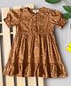 Bella Moda Cotton Half Puffed Sleeves Solid Dress - Brown