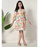 Bella Moda Cotton Three Fourth Bell Sleeves Fruit Printed Dress - Blue