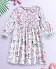 Bella Moda Cotton Full Puffed Sleeves Doodle Art Printed Lace Embellished Dress - White
