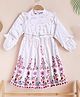Bella Moda Cotton Full Puffed Sleeves Floral Printed Dress With Belt - White