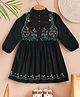 Bella Moda Cotton Full Puffed Sleeves Floral Embroidered Dress - Black