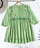 Bella Moda Cotton Full Puffed Sleeves Floral Embroidered Dress - Light Green