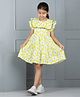 Aww Hunnie 100% Cotton Frill Sleeves Floral Printed Dress - Yellow
