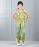 Aww Hunnie Rayon Sleeveless Floral Printed & Pom Pom Embellished Top With Coordinating Pant Set - Mustard