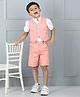 Aww Hunnie Cotton Woven Half Sleeves Solid Shirt & Shorts With Waistcoat - Peach
