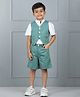 Aww Hunnie Cotton Woven Half Sleeves Solid Shirt & Shorts With Waistcoat - Green