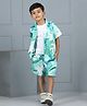 Aww Hunnie 100% Cotton Knit Half Sleeves Beach Theme Printed Shirt & Coordinating Shorts With Tee Set - Green