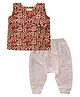 Snowflakes Cotton Sleeveless Fish Printed Jhabla With Solid Harem Pant Set - White & Maroon