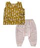 Snowflakes Cotton Sleeveless Fish Printed Jhabla With Solid Harem Pant Set - White & Yellow