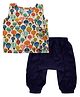 Snowflakes Cotton Sleeveless Hot Air Balloon Printed Jhabla With Solid Harem Pant Set - White & Navy Blue