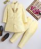Ahhaaaa Silk Blend Full Sleeves Leaves Embroidered Sherwani & Pant Set - Yellow